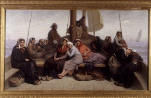Oestervisserij op het dek van een boot - Schilderij door Eugene Feyen (1815-1908), n.d. door Jacques Eugene Feyen