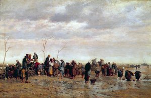 De zee-oogsters. Oesterkweek: vrouwen verzamelen oesters bij eb. Schilderij door Eugene Feyen door Jacques Eugene Feyen