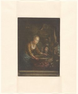 Jonge vrouw, uien hakkend door Jacques Fabien Gautier Dagoty (attributed to)