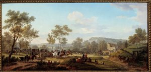 Een race in de buurt van Longchamps door Jacques Francois Joseph Swebach