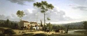 Landschap met figuren door Jacques Francois Joseph Swebach
