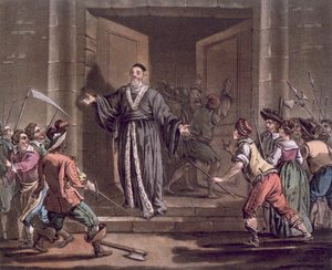 Mathieu Mole (1584-1656) toegesproken door het volk, gegraveerd door Jean Baptiste Morret, 1792