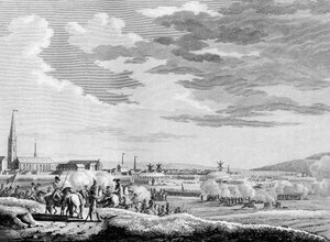 Oorlog van de Franse Revolutie en anti-revolutionaire bewegingen: Franse overwinning van de Slag bij Hondschoote nabij Duinkerken tegen de Britse en Oostenrijkse anti-revolutionaire troepen in 1793 door Jacques Francois Joseph Swebach