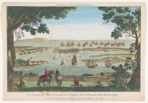 Gezicht op de haven te Portsmouth door Jacques Gabriel Huquier