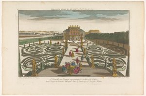 Gezicht op de tuin en het paleis van een officier van de koningin van Hongarije in een buitenwijk te Wenen door Jacques Gabriel Huquier