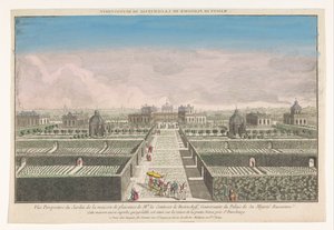 Gezicht op de tuin van het buitenhuis van de gravin van Bestoucheff in de omgeving van de stad Sint-Petersburg door Jacques Gabriel Huquier