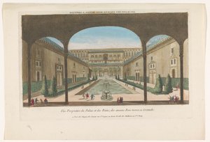 Gezicht op een binnenplaats met fonteinen van het Alhambra te Granada