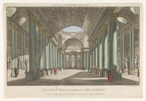 Gezicht op een galerie met sepulchrale beelden