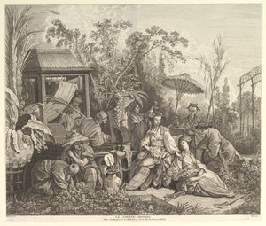 De Chinese tuin, uit Chinoiseries, na 1743 door Jacques Gabriel Huquier