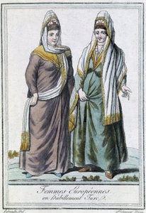 Europese vrouwen in Turkse kleding - in "Encyclopédie des voyages" door Grasset Saint Sauveur, ed. Parijs 1796 door Jacques Grasset de Saint Sauveur