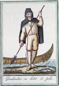 Groenlander in visserijkleding - in "Encyclopédie des voyages" door Grasset Saint Sauveur, ed. Parijs 1796