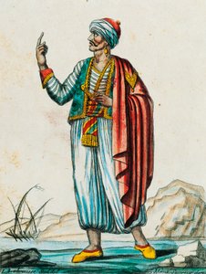 Mannelijk kostuum uit barbaarse en moslimstaten, kleurgravure naar tekening van Labrousse, uit Encyclopedie van reizen, door Jacques Grasset de Saint-Sauveur