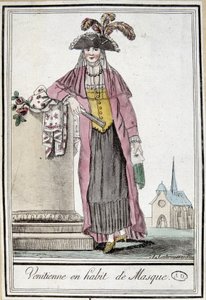 Venetiaanse in masker - in "Encyclopedie van Reizen" door Grasset Saint Sauveur, ed. Parijs 1796