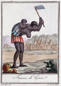 Vrouw van Goree die de aarde slaat - in "Encyclopedie van Reizen" door Grasset St Sauveur, ed. Deroy, Parijs door Jacques Grasset de Saint Sauveur