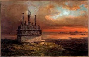 De Calvarie van Tronoen bij zonsondergang