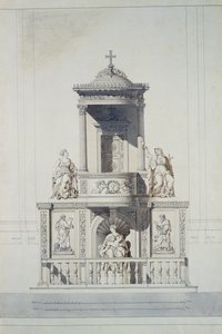Ontwerp voor een preekstoel, ca. 1825 (pen en inkt en wc op papier)