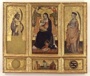 Madonna en Kind met Heiligen Stefanus en Lucia; Christus in het graf en Heiligen Petrus en Paulus, circa 1425