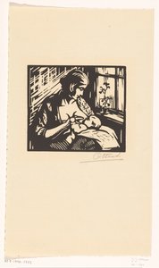 Vrouw die een kind borstvoeding geeft door Jacques Jeichienus Ottens (signed by artist)