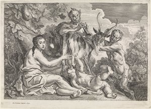 Het kind Jupiter wordt gevoed door de geit Amalthea door Jacques Jordaens