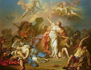 Apollo en Diana vallen de kinderen van Niobe aan door Jacques Louis David