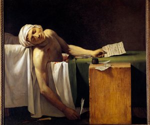 Franse Revolutie: Jean Paul Marat (1743-1793) vermoord in zijn bad op 13/07/1793 door Jacques Louis David