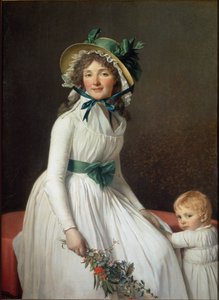 Portret van Madame Seriziat, zus van de vrouw van de kunstenaar met haar zoon Emile door Jacques Louis David