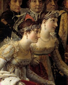 Het Ritueel van Napoleon. Detail met Madame de la Rochefoucault en Madame Lavalette tijdens de kroning van keizer Napoleon I Bonaparte en keizerin Josephine in de Notre-Dame van Parijs op 2 december