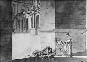Twee jonge meisjes brengen brood naar Homerus die slaapt, c.1794
