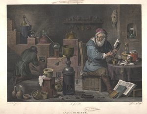 De Alchemist naar schilderij van David Teniers, eind 18e eeuw door Jacques Louis Perée