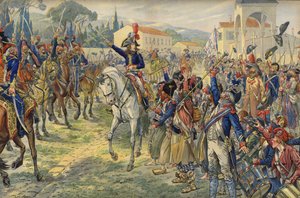 Napoleon Bonaparte bij zijn aankomst in de bezette stad Nice door Jacques Marie Gaston Onfray de Breville (Job)