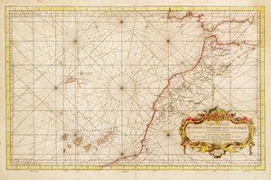 Kaart van de noordwestkust van Afrika, van de Straat van Gibraltar tot de Canarische Eilanden
