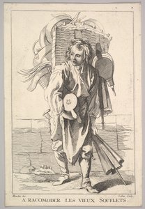 Omgekeerde kopie van A Racomoder les Vieux Souflets Mend the Old Bellows, uit Le Cri..., 18e eeuw door Jacques Philippe Le Bas