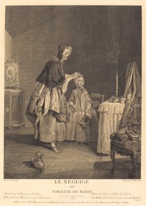 De negligé, of de ochtendtoilette door Jacques Philippe Le Bas after Jean Siméon Chardin
