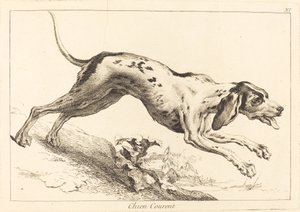 Rennende hond door Jacques Philippe Le Bas and Jean Eric Rehn after Jean Baptiste Oudry
