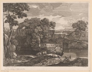 Rivierlandschap met hooiwagen op de voorgrond