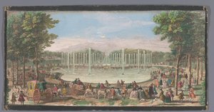 Gezicht op het Bassin de Neptune in de Tuin van Versailles