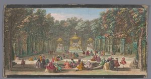 Gezicht op het Bosquet des Bains d’Apollon in de Tuin van Versailles door Jacques Rigaud (possibly)
