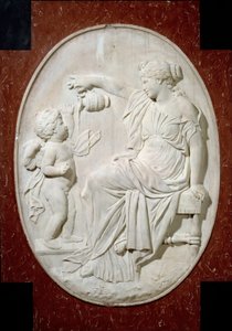 Monument voor het hart van Lodewijk XIII: de vier kardinale deugden. Matigheid. Decoratief element van het grafmonument van Lodewijk XIII in de kerk van Saint Paul Saint Louis (Saint Paul) rue Saint Antoine in Parijs. Marmeren reliëf door Jacques Sarazin ( door Jacques Sarazin