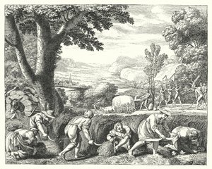 Oogstscène (gravure) door Jacques Stella