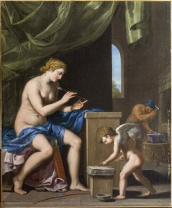 Vulcan smeedt de pijlen voor Cupido, ca. 1645 door Jacques Stella