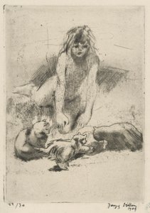 Minne en de drinkende katten, uit de suite Le bain de Minne door Jacques Villon