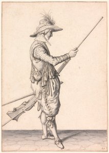 Een soldaat die een musket laadt, "Ramme in your Pouder". door Jacques de Gheyn II
