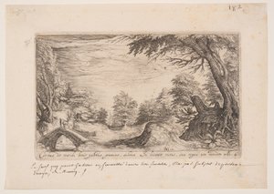 Landschap met een hert op een brug, uit Landschappen door Jacques de Gheyn II