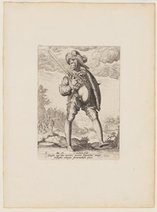 Soldaat, gewapend met slagzwaard en schild, van officieren en soldaten van de lijfwacht van keizer Rudolph II door Jacques de Gheyn II