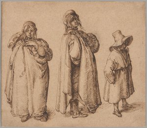 Twee studies van een Roma-vrouw en een Roma-jongen met een grote hoed door Jacques de Gheyn II