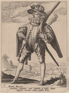 Musketier door Jacques de Gheyn II after Hendrik Goltzius