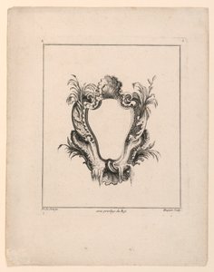 Wapenschild, uit "Recueil Nouveau de Differens Cartouche" door Jacques de Lajoüe