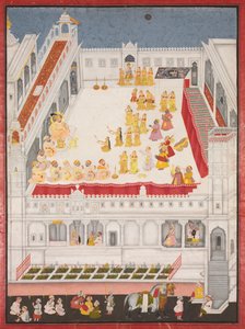 Maharana Jagat Singh woont de Raslila bij, 1736