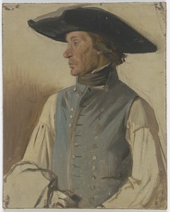 Boer met een grote hoed en een blauw vest door Jakob Becker