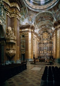 Binnenaanzicht van de Benedictijnse Kerk van Melk ontworpen door architect Jakob Prandtauer (1660-1726), fresco